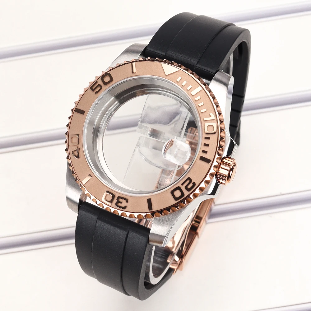 40mm Men 20ATM Watch Case Black Rubber Strap Sapphire For YACHT NH35 NH36 NH34 4R 7S26 Miyota8215 ETA2824 Watch Cases Refit Part image 3