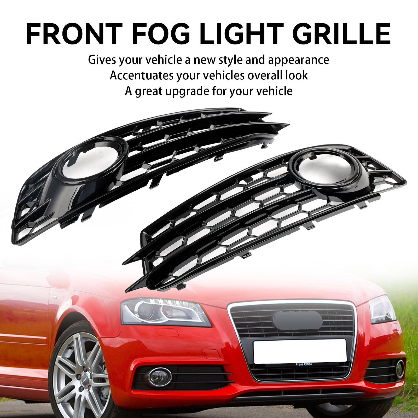 Artudatech Honeycomb Front Bumper Fog Light Grill Cover Fit For Audi A3 8P S-Line 2009-2012 Car Accessories