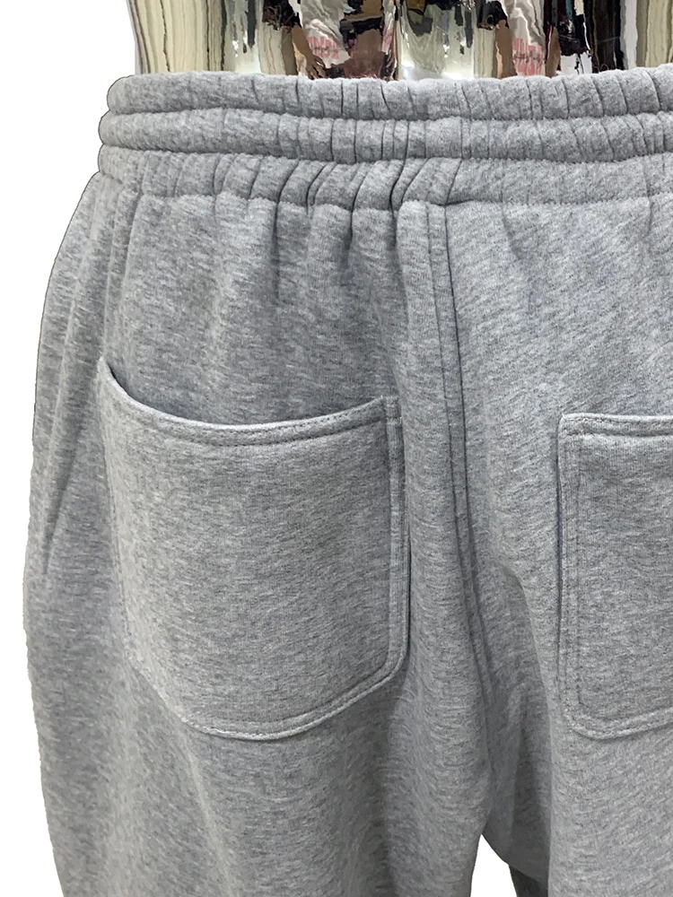 Lautaro Summer Autumn Loose Casual Soft Grey Wide Leg Shorts for Men Drawstring Elastic Waist Knee Length Sweatpants Pants 2025