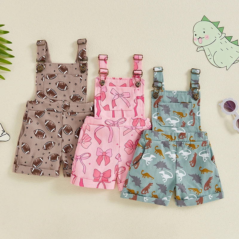 Children\'s Clothing Kids Baby Girl Summer Overalls Backless Football Print Suspender Rompers with Pocket Shorts Clothes