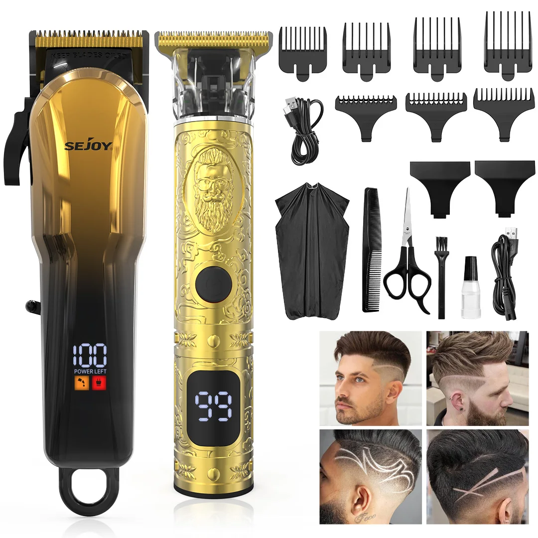 Kit de tondeuses à cheveux SEJOY pour hommes, kit de coupe de cheveux professionnel, tondeuse à barbe, tondeuse sans fil à lame en T pour une coupe précise