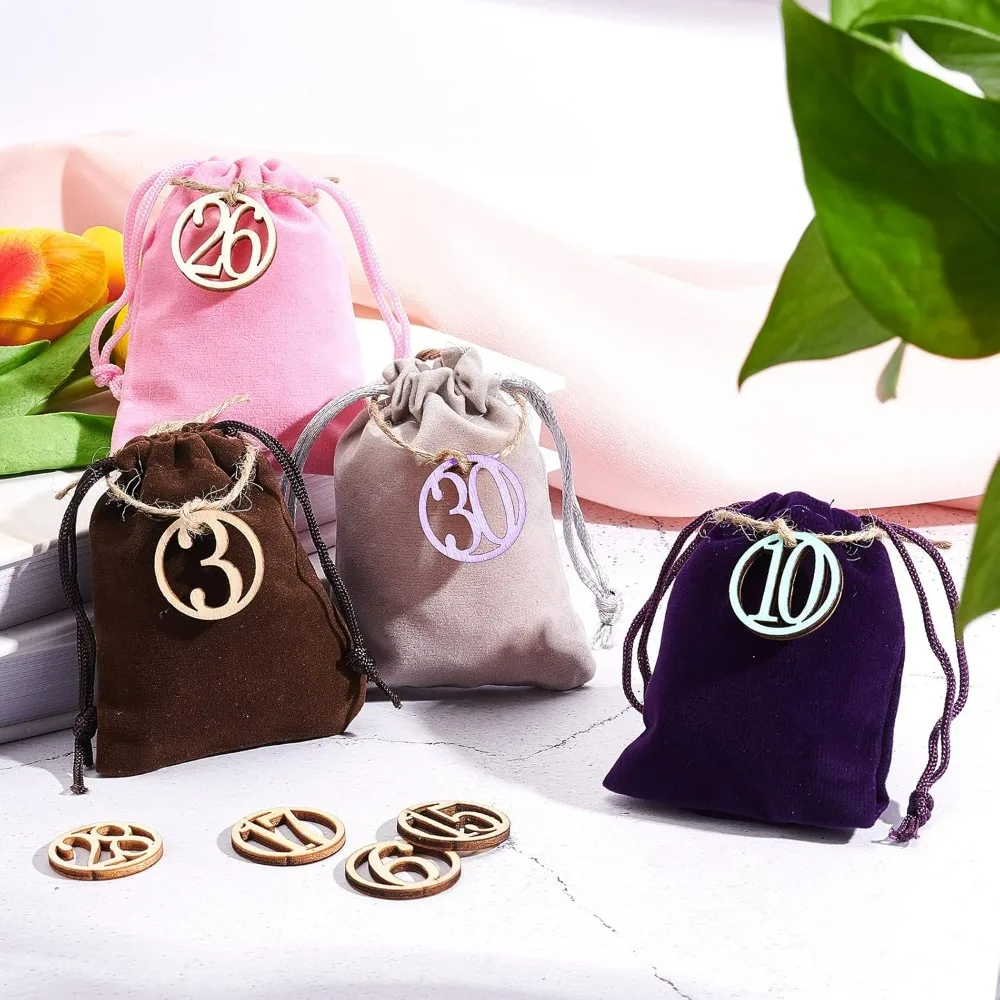 Number Wooden Calendar 1-30 Christmas Countdown Advent Calendar Wooden Number Pendants for Christmas Tree Decoration DIY Crafts