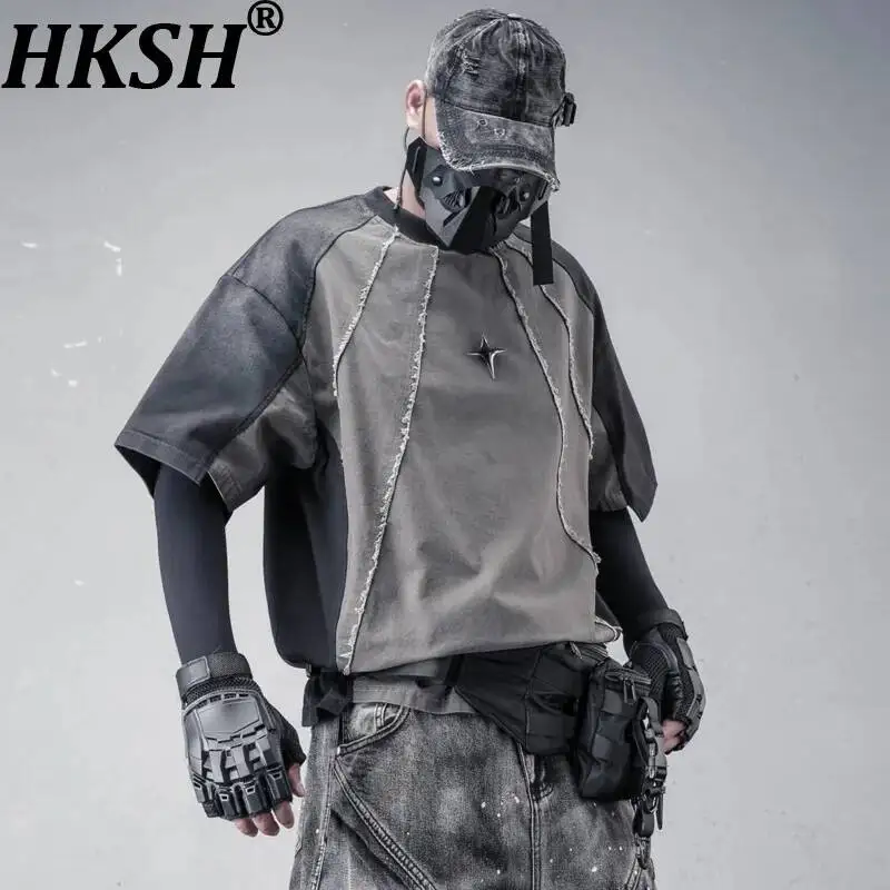 

HKSH Summer New Men's Tide Punk Niche Waste Land Vintage Tees Streetwear Deconstructed Frayed Edges Short-Sleeve T-shirt HK23225