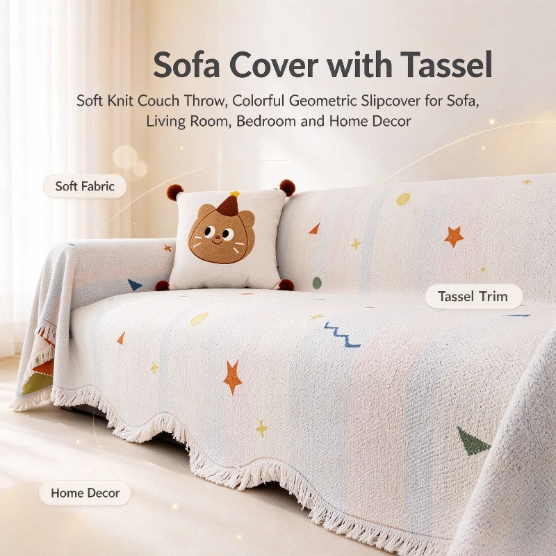 Simple Style Full Coverage Waffle Yarn Sofa Throw Blanket Skin Friendly Fabric Anti Cat Scratch Wear Resistant Sofa Slipcover