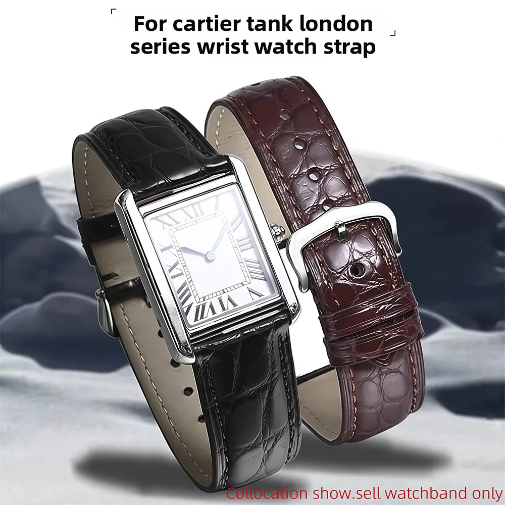 17 19 20mm 22mm  23mm 24mm For Cartier Tank London Solo Calibre crocodile leather WatchBand men women watch strap blue Bracelet