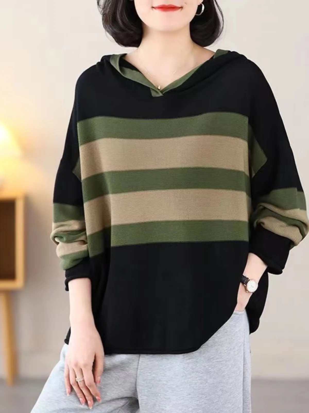 

Свободный женский вязаный свитер-худи в европейском стиле, осенне-зимний, повседневный, комфортный, дышащий, из полиэфирного волокна, с длинными рукавами