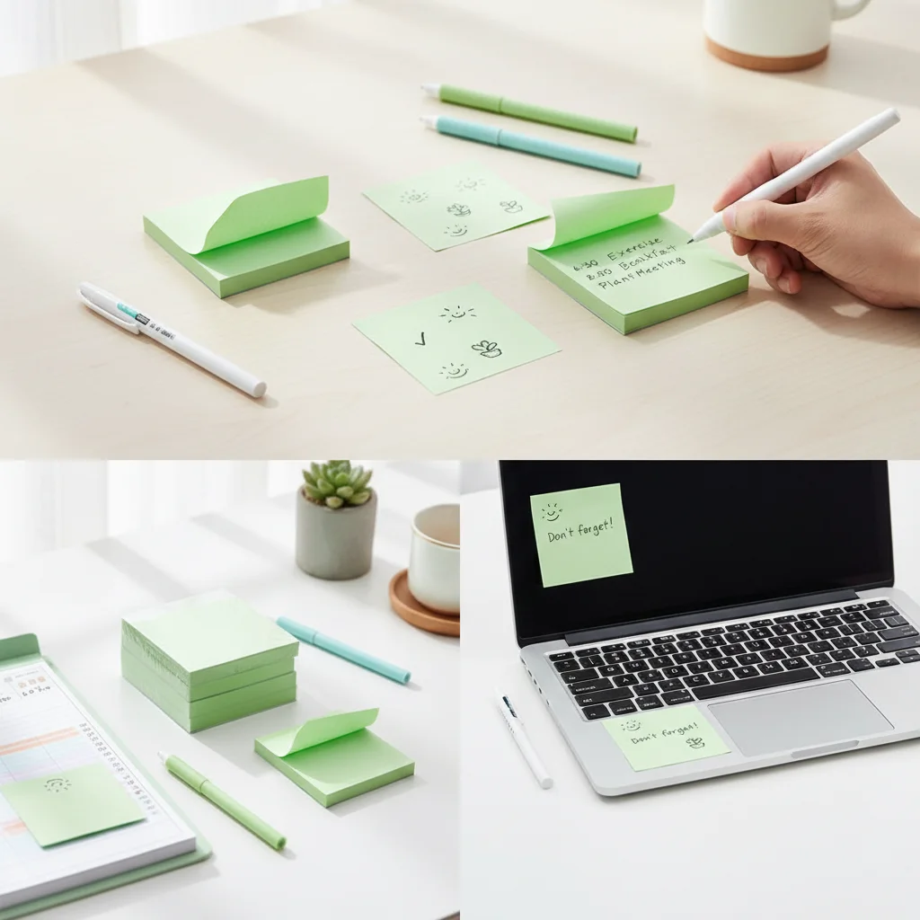 A 100-sheet green sticky note pad with small strips for student use, memo stickers, label stickers, removable small notebooks, b view 4