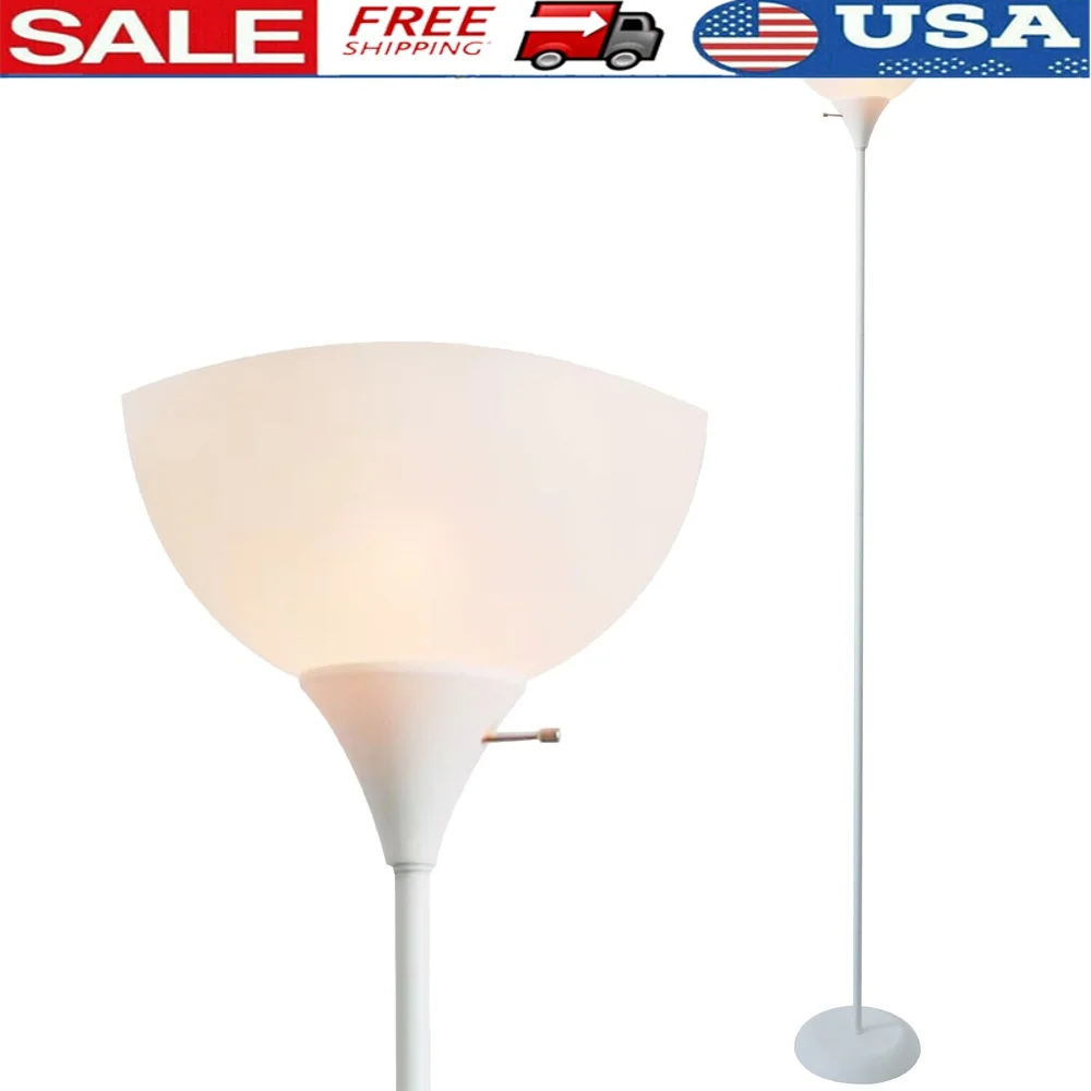 

71 Inch Modern White Energy Efficient Floor Lamp with Rotary Switch Torchiere Shade Living Room Bedroom Office