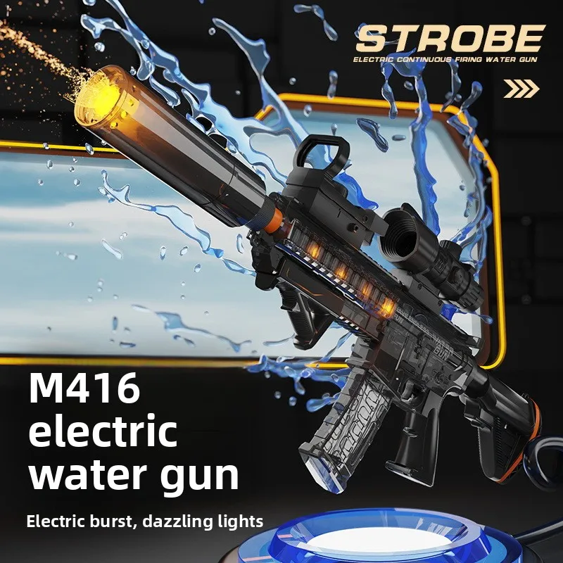 High Pressure M416 Electric Water Gun Toy LED Automatic Rifle Shoot Sight Water Spray Blaster Outdoor Summer Toy for Adult Boy