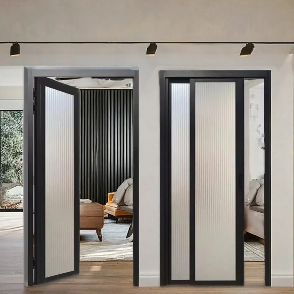 Modern Waterproof PT Glass Door Interior Security Swing Sliding Entry Door for Bedroom Kitchen Tempered Graphic Design for Homes