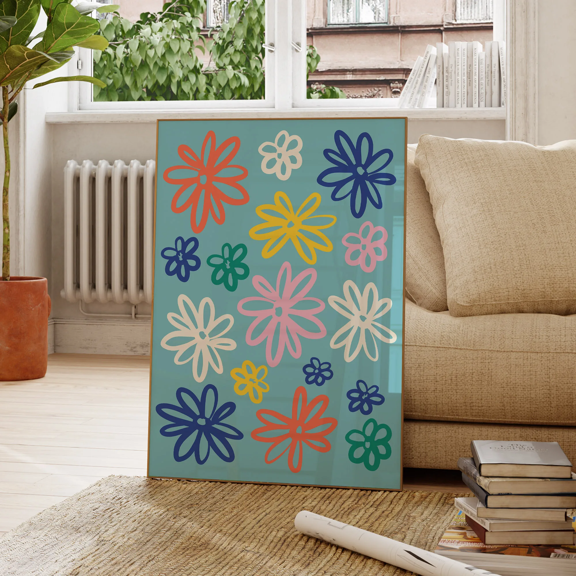 Modern Colorful Retro Daisy Flower Vibrant Floral Wall Art Prints Canvas Painting Poster Picture For Living Room Home Decor