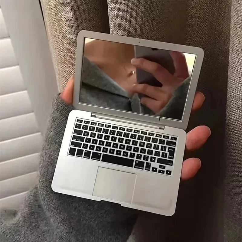 Creative Mini Computer, Small Mirror, Laptop Foldable Makeup Mirror Women Girls Portable Folding Mirrors Tool for Office Outside