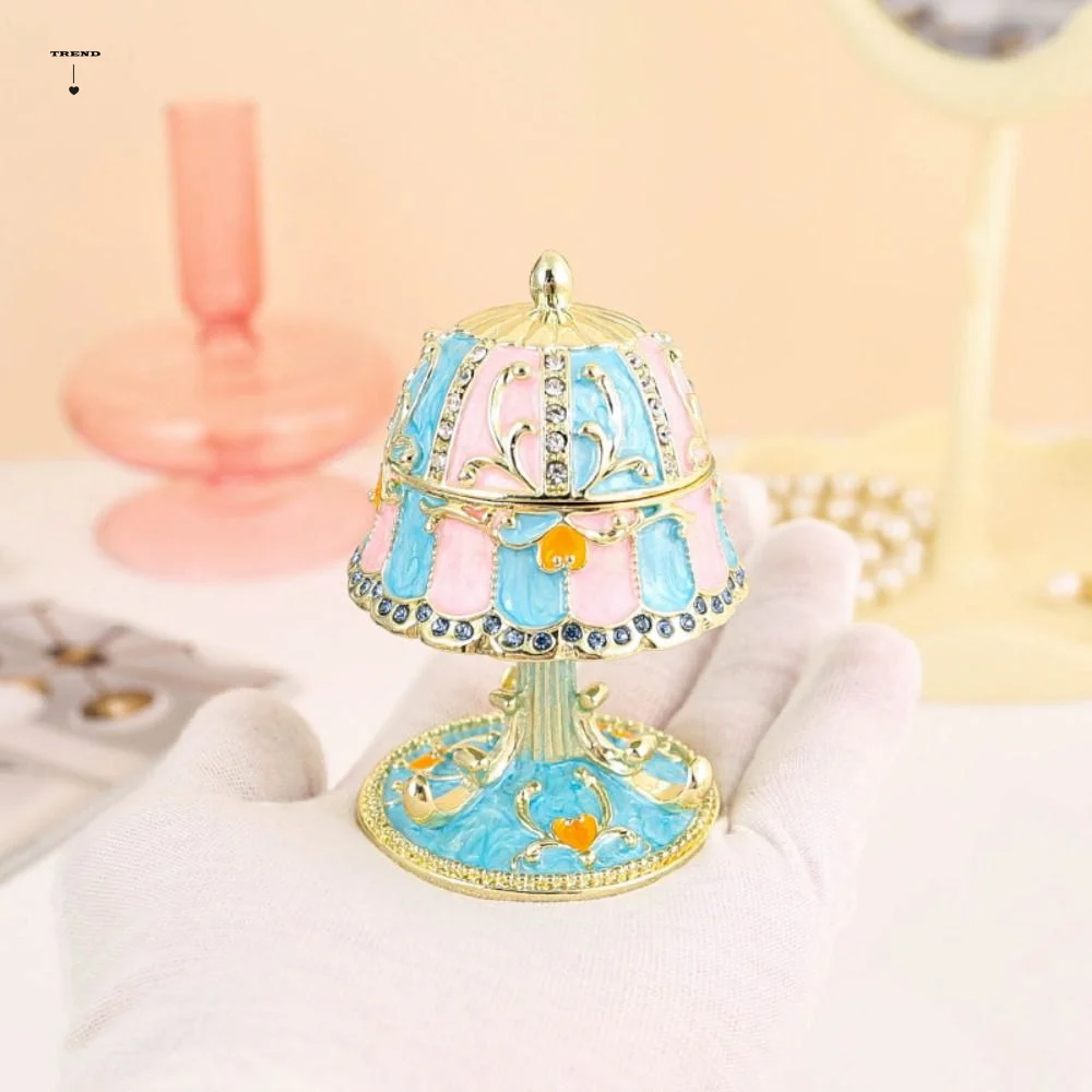 

Luxury Enamel Enamel Jewelry Box Metal Diamond Hand-Painted Enamel European Style Jewelry Case Crystal Rhinestones