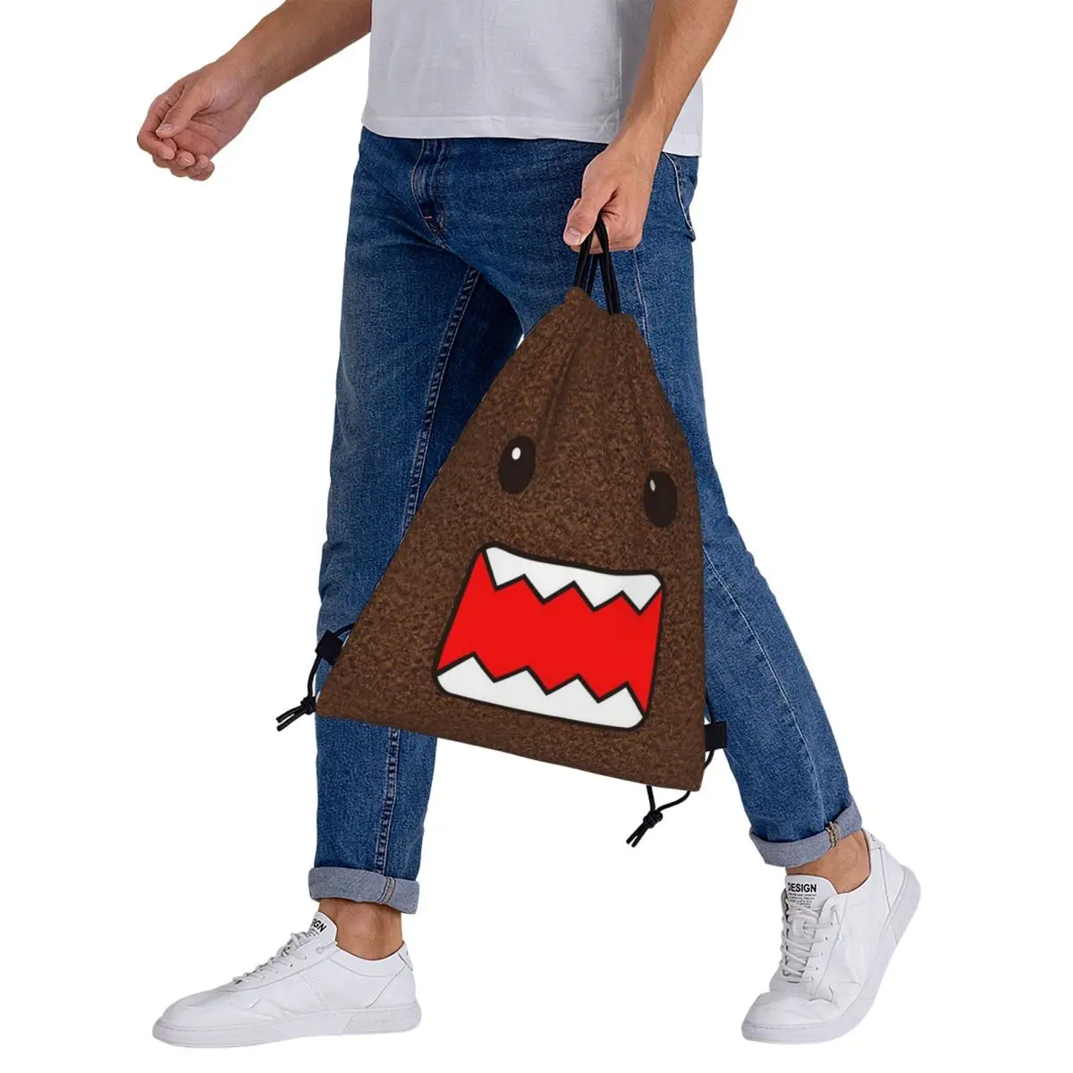 かわいい漫画ドモくんバックパックカジュアルポータ​​ブル巾着バッグ靴バッグブックバッグ旅行学校用