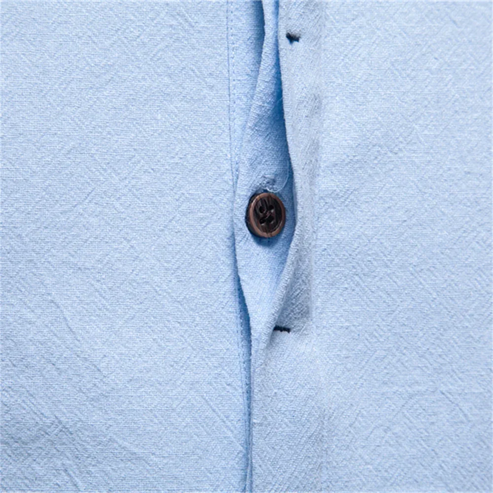 

New Cotton Linen Men's Short Sleeve Shirts Solid Color Stand Collar Button Shirts For Men Casual Office Businees Shirts for Men‌