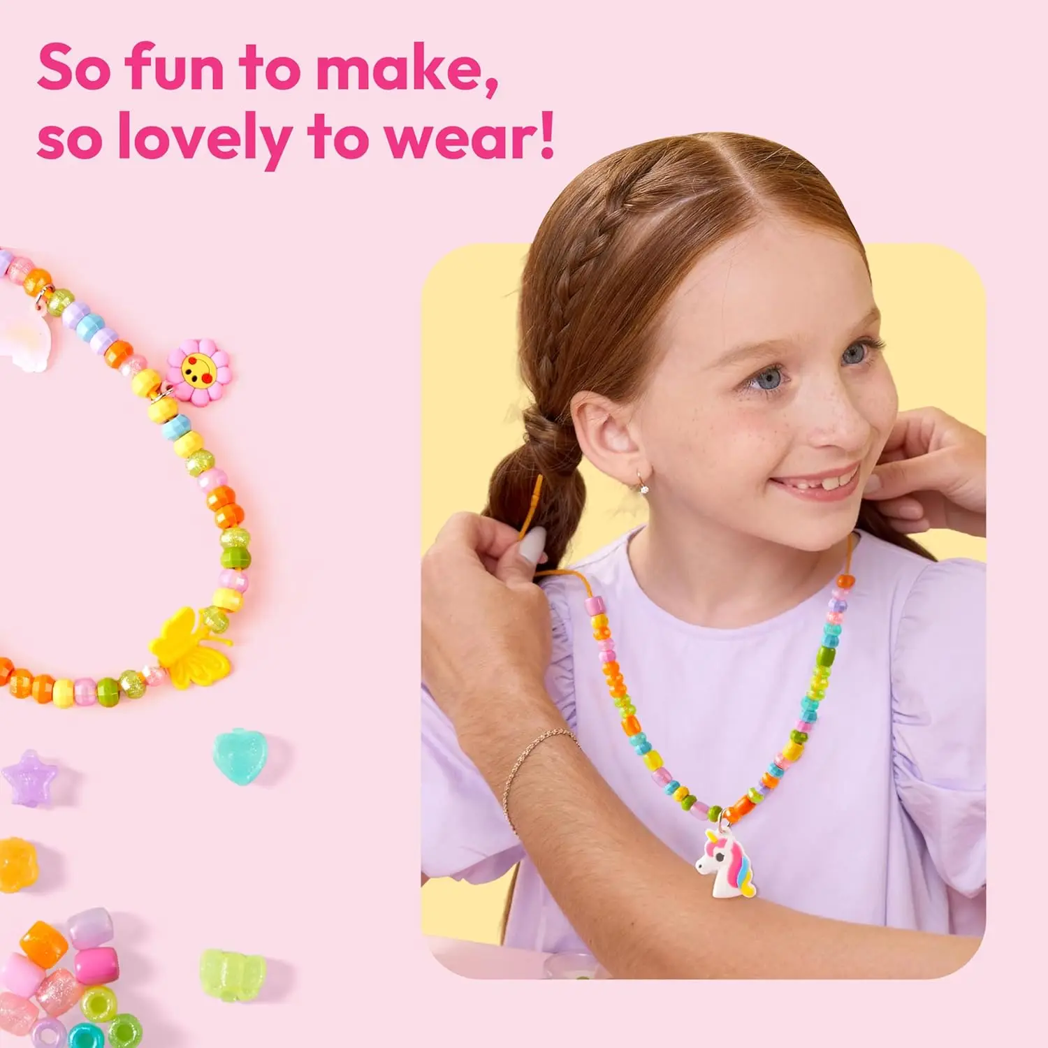 JOYFY Kit de fabricación de joyas para niños, kit de fabricación de pulseras con más de 350 cuentas de colores, estuche en forma de flor para niñas de más de 3 años, regalos artesanales