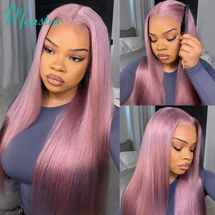 30 40 Inches Ash Purple 13x6 Hd Lace Frontal Wigs Rose Gold Hair
