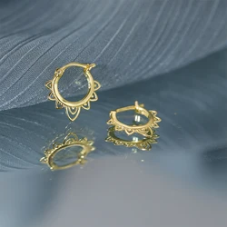 ROXI 925 Sterling Silver Ear Buckle Round Circle Leaf Earrings For Women Microinlaid CZ Hoop Earring Gold Color Fashion Jewelry