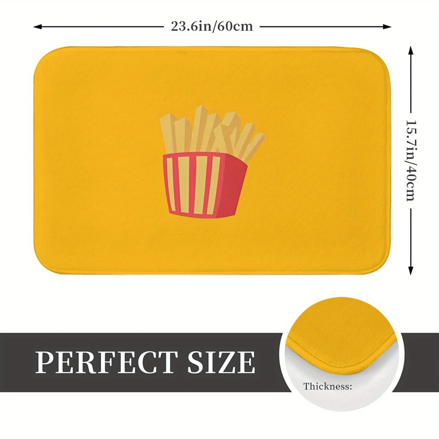 Illustrated French Fries Graphic Doormat – Yellow Base with Red-and-Beige Carton Print, 40x60cm Decorative Indoor Floor Mat