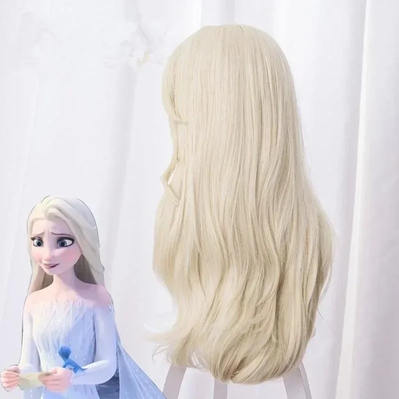 Peluca de princesa Elsa para Cosplay, peluca rizada larga blanca cremosa, Frozen Anime Coser, peluca sintética de alta calidad para fiesta de Halloween