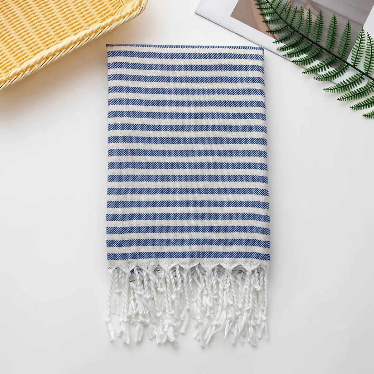 Turkish Striped Beach Towel Polyester-cotton With Tassel Swimming Towel Water Absorbent Skin-friendly Soft Sports Bath Towel Gym
