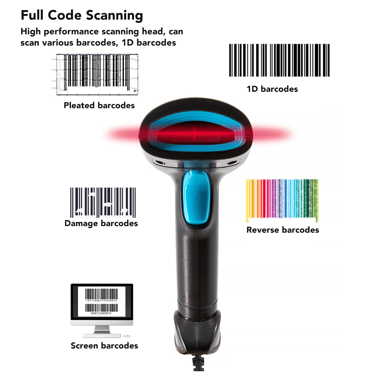 

Сканер штрих-кодов 1D: высокоточный, быстрое считывание, эргономичный, проводной USB-сканер для супермаркетов и складов