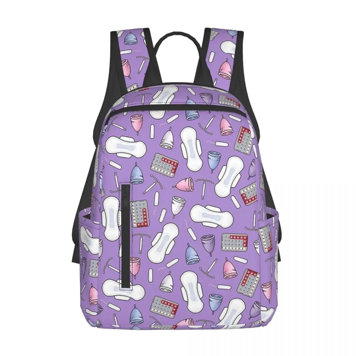 Period Protection, PMS Ready In Purple Backpack Large Capacity Children BookBag School Bag Shoulder Bags for Men Women