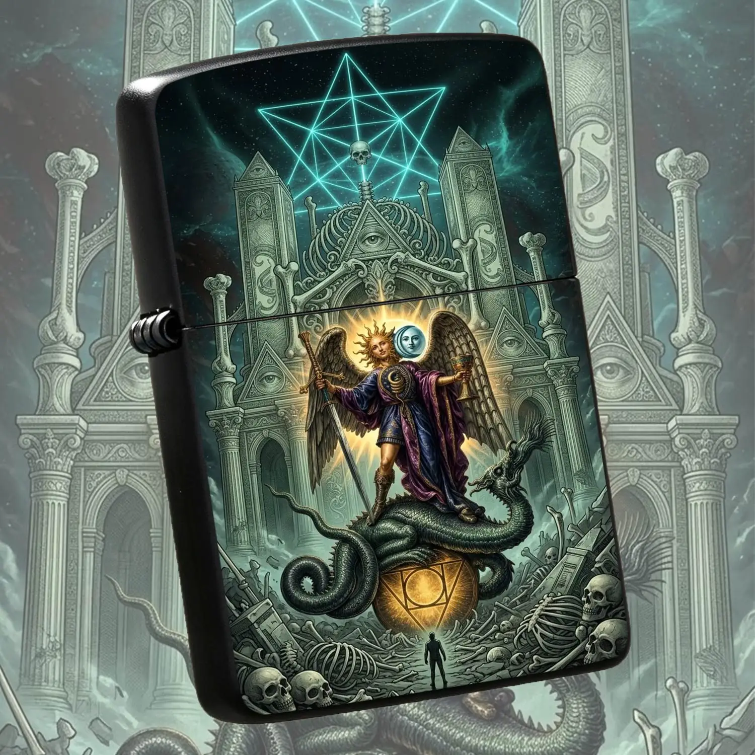Mystical Metatron'sArchangel Decorative Lighter, Occult Gothic Dragon Skeleton Temple Art Ornament, Unique Esoteric Fantasy Gift for All Occasions, Eye-catching Stylish Collectible for Daily Use  A Humorous And Interesting Lighter