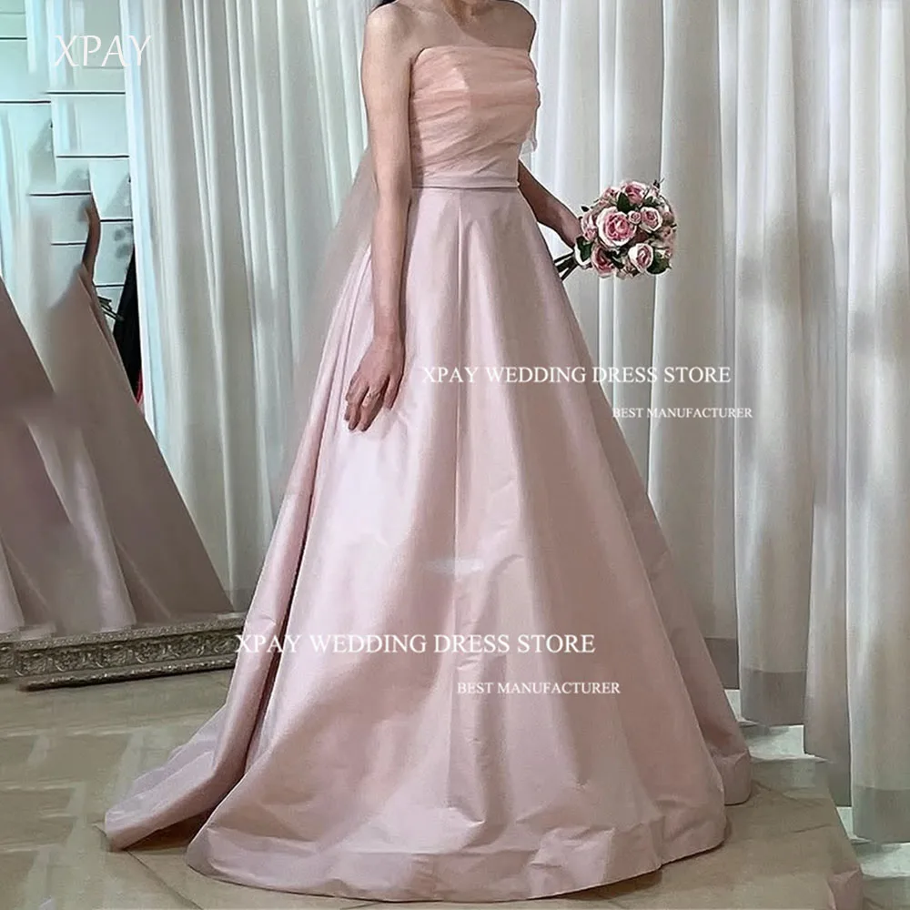 

XPAY Мягкие розовые вечерние платья без бретелек со съемной шалью Корейские фото трапециевидной формы длиной до пола, платья для выпускного вечера на день рождения, официальные по индивидуальному заказу