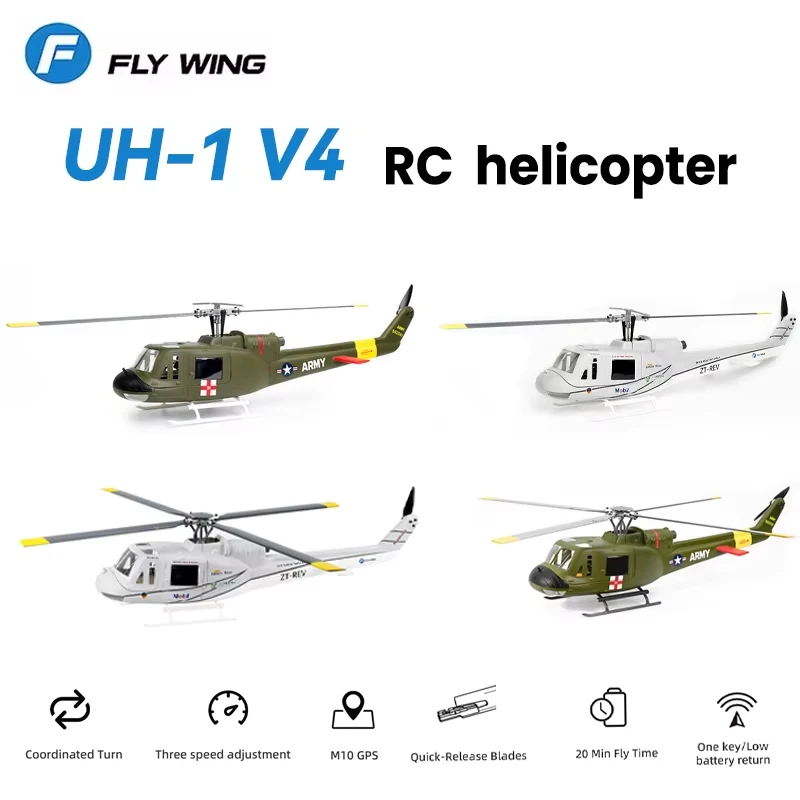 Fly wing New upgrade UH-1 V4 6CH RC Huey Helicopter with ACE H2 flight control GPS self stabilization system Double/four paddle