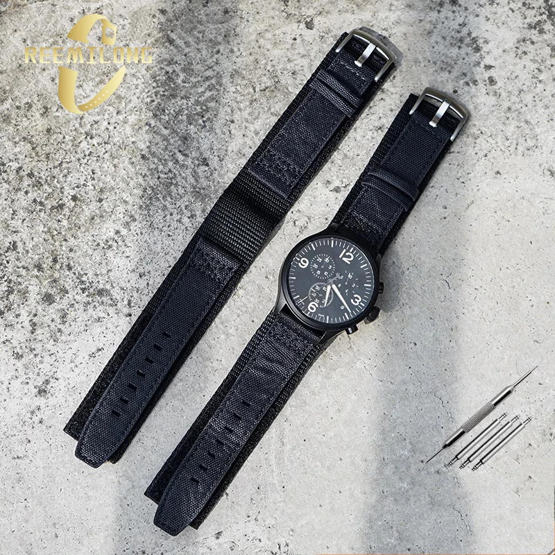 Nylon canvas watch strap For IWC Rolex Citizen 20mm 22mm breathable black hook and loop fasteners Double fixation men watchband