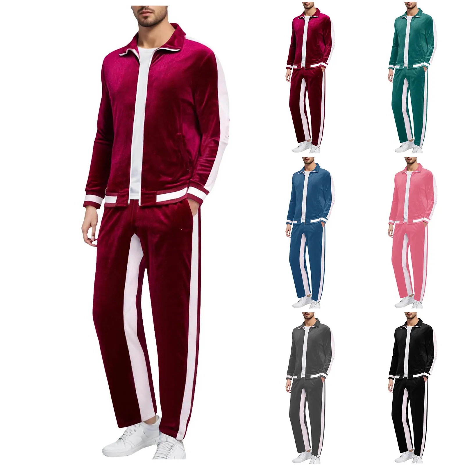 

Star Suit Men's And Winter Sportswear Two Piece Suit Velvet Color Matching Sportswear Jogging Suit Full Men Windowpane Suit