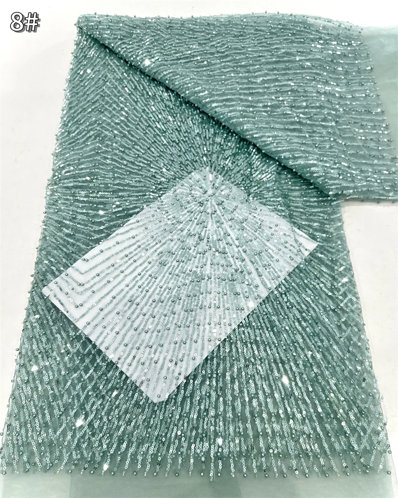 Luxury African Beaded Lace Fabric with High-Quality Sequins for Nigerian Party Dress Sewing Material