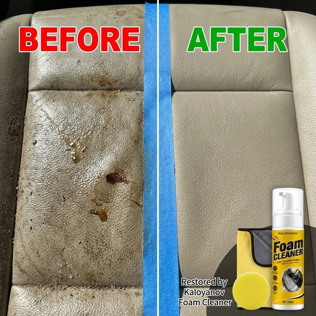 KALOYANOV 200ml Car Interior Foam Cleaner Deep Cleaning Dirt Grease Remover for Auto Leather Seats Dashboard w/ Sponge Towel