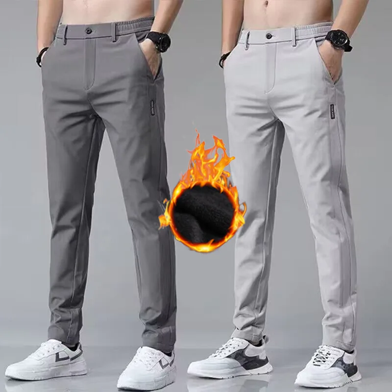 Pantaloni casual in velluto invernale da uomo spessi da lavoro elasticizzati sottili in vita elastica da jogging all'aperto pantaloni classici coreani in pile da uomo