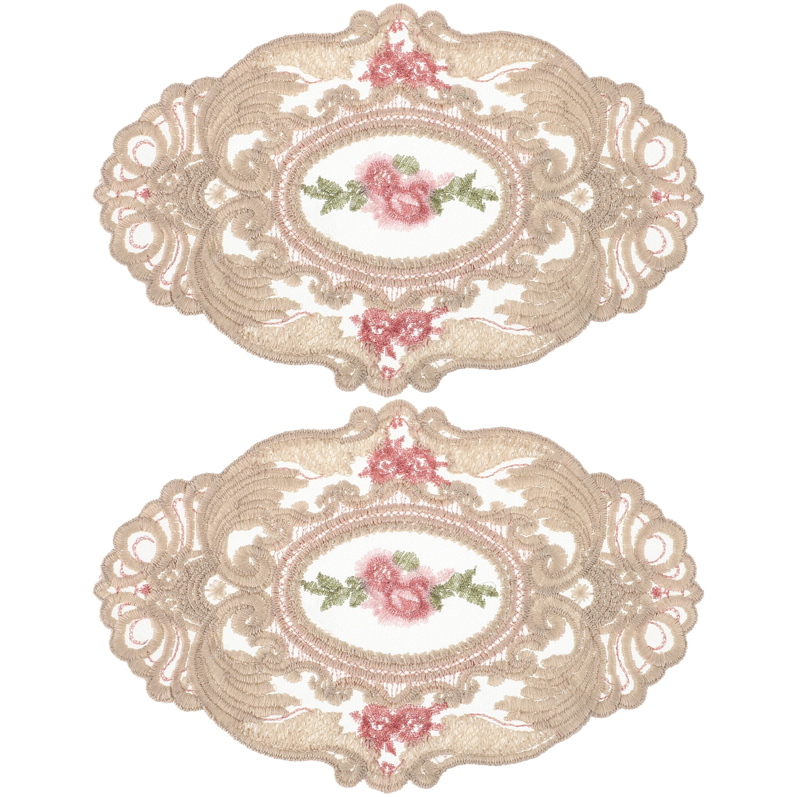 

2pcs Milk Lace Embroidered Dining Table Non Slip Coffee Coasters Dining Table Mats Easy Clean Home Decor