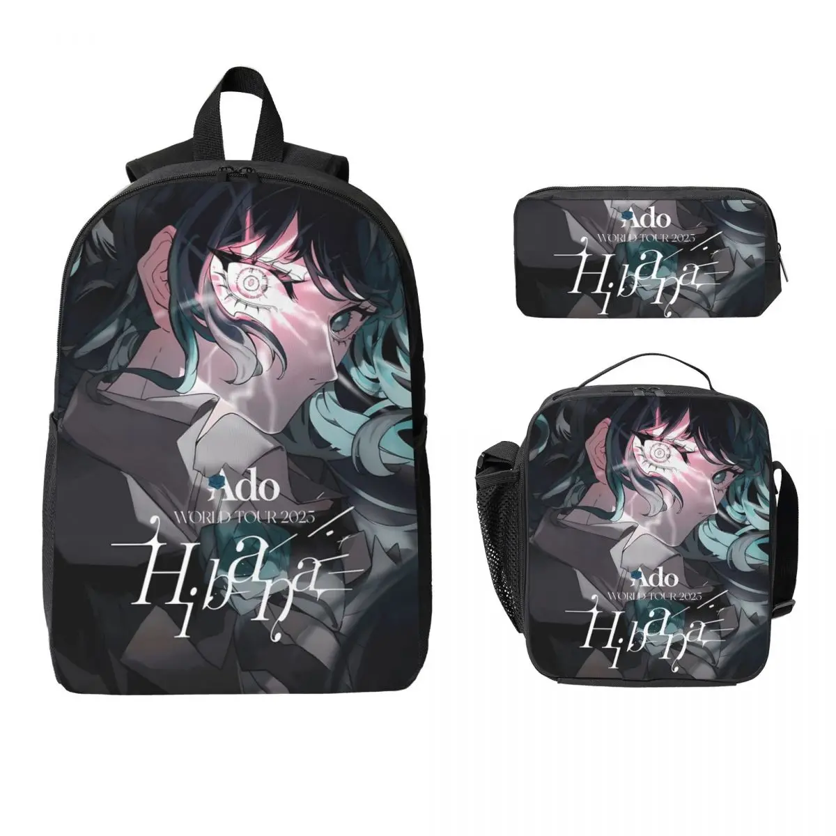 

3Pcs Ado WORLD TOUR Hibana merch Backpack Set for Boy Girl Pen Bags Bookbag Sets with Lunch Box For School Students Knapsack