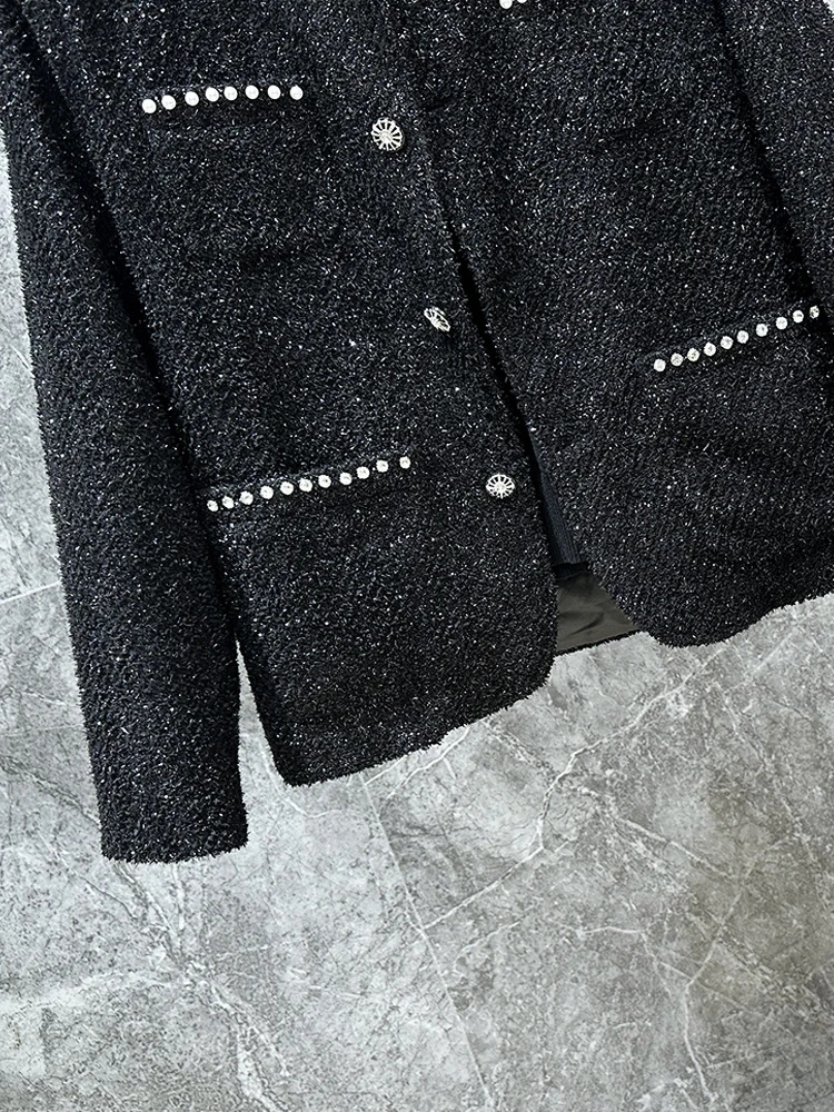 النسخة الكورية Ins الموضة الراقية الثقيلة الماس مرصع معطف الصوف تصميم تحسس سترة وسيم الرجال العصرية