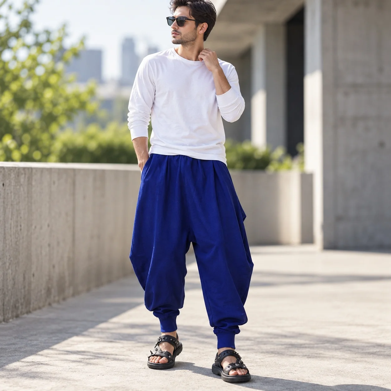 Woven Loose Fit Belt with Drawstring Closure Western Style Non Stretch Cropped Ankle No Belt Mid Rise Spring Summer Men Pants