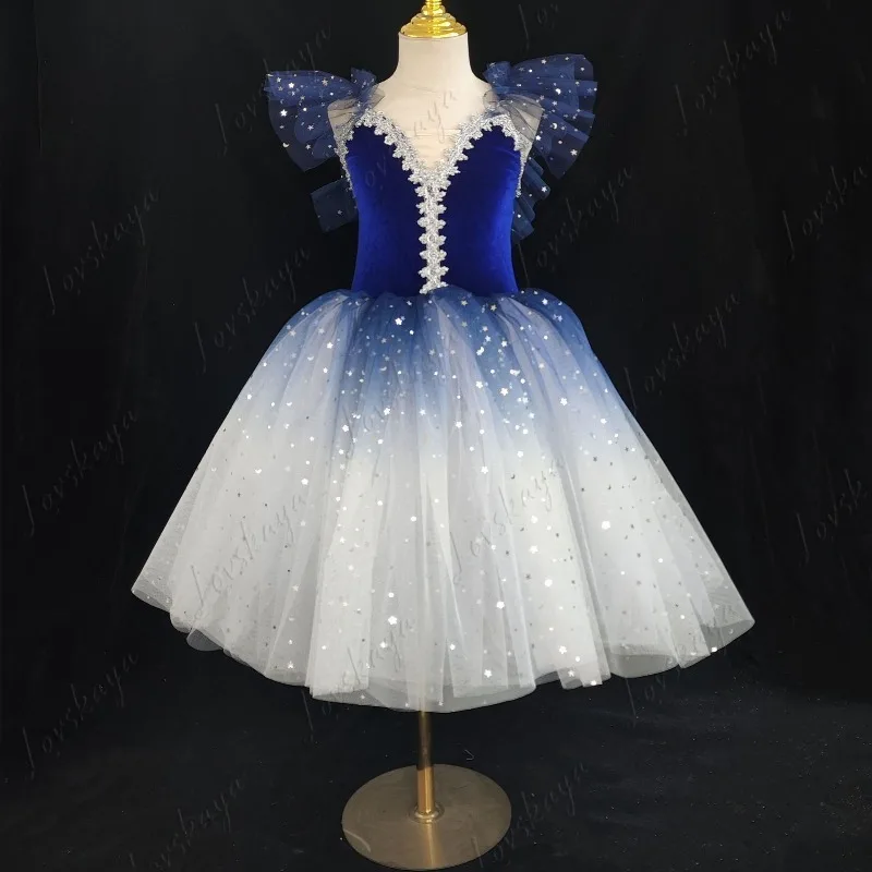 Mädchen-Ballettkleid mit Trägern, Chiffonrock, Kinderkleid mit Puffärmeln, Tanz-Performance-Outfit