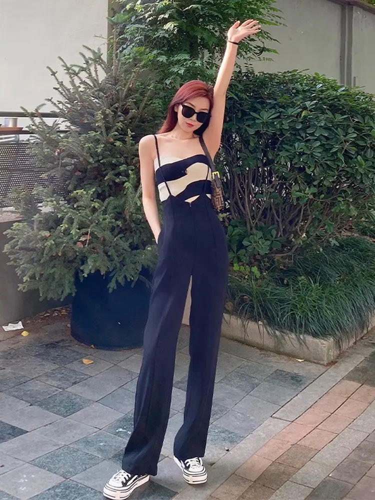 

Женские летние новые тонкие брюки-комбинезон с высокой талией и широкими штанинами, цельный костюм для работы, из полиэфирного волокна