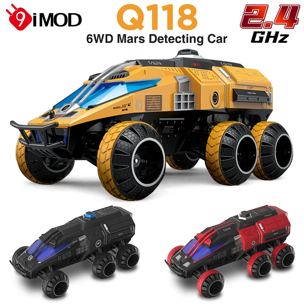 9IMOD Q118 RC Car 6WD 2.4GHZ 60M Distance Hidden Liftable Turret Mars Detecting Car For Sandy Area Grassland Gravel Paved Road