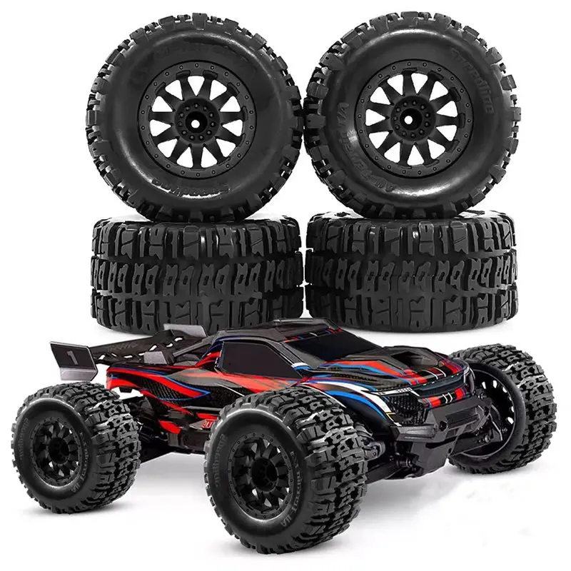 ABUM-For 1/12 For 1/10 Monster Truck Tire Adapter 4Pcs 12Mm 111Mm X 77Mm For RC Remote Control Model Car W274 Black
