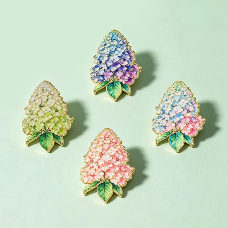 Creative Cone Hydrangea Metal Brooch Fashion Commuter Cartoon Flower Enamel Alloy Badge Lapel Pin DIY Clothing Bags Accessories