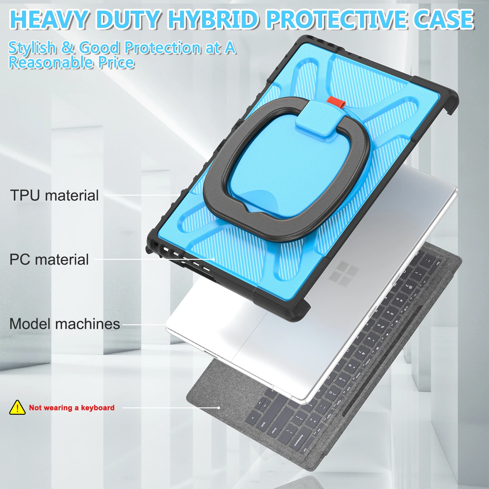 Capa resistente para microsoft surface pro 11 10 9 capa de suporte híbrido com alça, suporte de conexão de teclado 13 polegadas funda