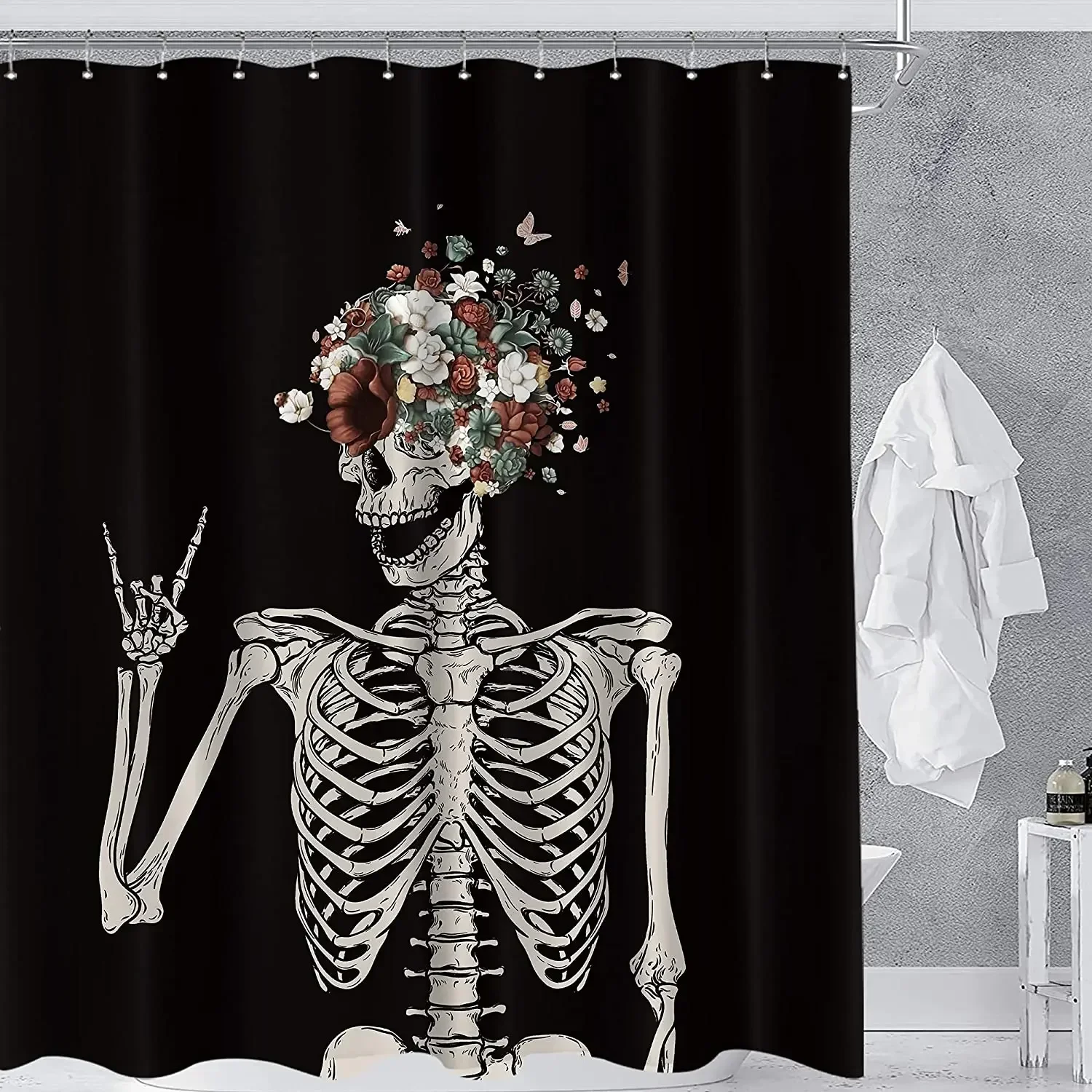 Skeleton Shower Curtain By Ho Me Lili Halloween Gorgeous Sugar Skull Rock And Roll Gothic Funny Hippie Floral Bone Waterproof