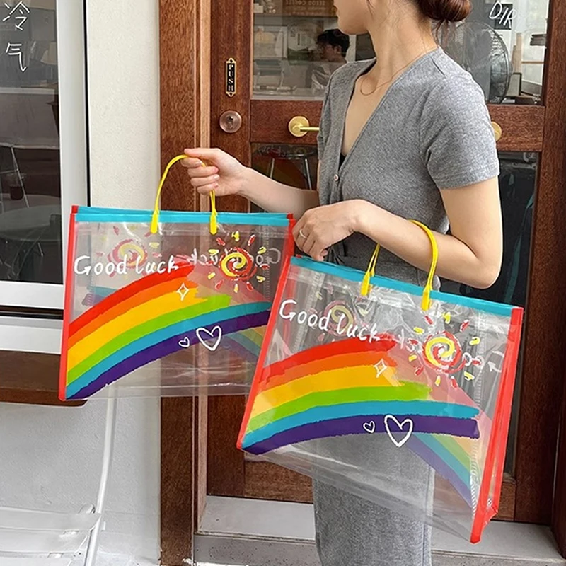 Transparent Rainbow Gift Bags Shopping Bags Festival Party Cookie Candy Packaging Handbag Wedding Party Supplies