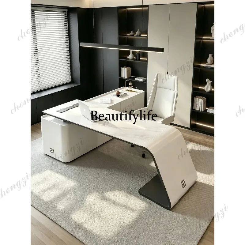 F4567 Italian minimalist rock slab desk study modern simple home computer desk bookcase desk