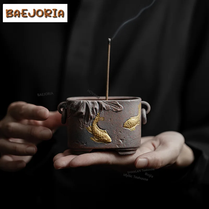BAEJORIA Gold Koi Fish Fragrance Insertion Holder Chinese Aromatherapy Stove Four Legged Art Thread Incense Stand Home Desktop