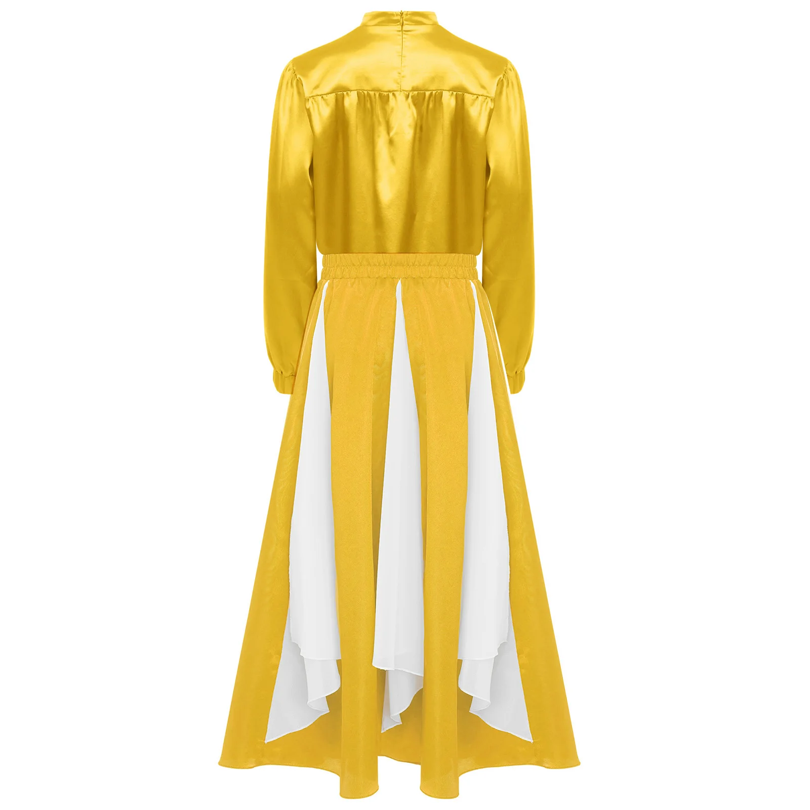 Kids Girls Praise Liturgical Dance Outfit Mock Neck Long Sleeve Church Choir Costume Tops + Skirts Dancewear Sets Worship Dress